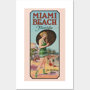 Miami Beach Florida is Calling You - 1924 Bathing Beauty Poster Posters and Art